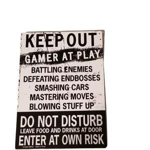 Kalan Tin Novelty Sign KEEP OUT GAMER AT PLAY